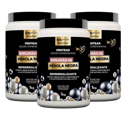 Kit Creme de Pentear Explosão de Pérola Negra 1Kg (3 itens) | bn.Cachos